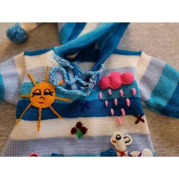 PERUVIAN HAND KNIT PATCHWORK HOODED PULLOVER SWEATER NEW - Picture 5 of 8